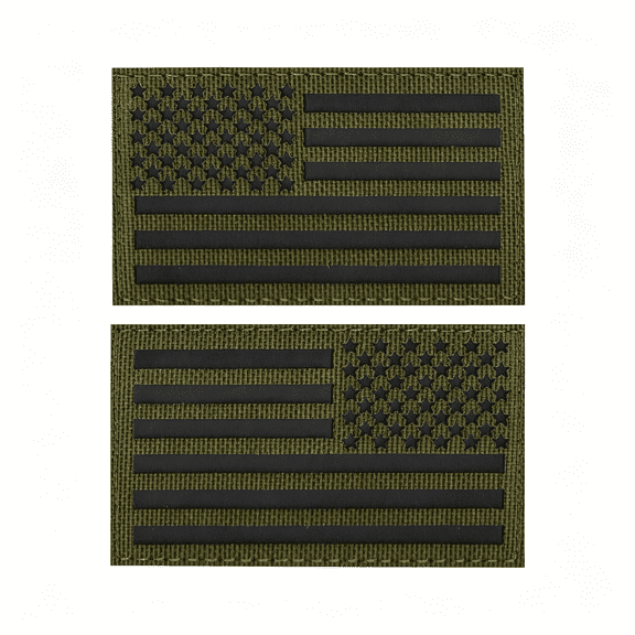 TUWAFE 2Pcs Usa American Flag Patches Reflective Morale Patch Hook and Loop | Ir Reflective,Regular and Reverse,Laser Cut,America,Tactical Military Patch,Versatile Attachment,3"2" Green