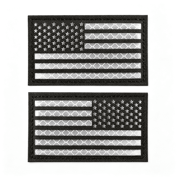 TUWAFE 2Pcs Usa American Flag Patches Reflective Morale Patch Hook and Loop,Ir Reflective,Regular Reverse,Laser Cut,America,Tactical Military Patch,Versatile Attachment,3"2"Black White