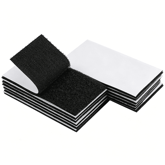 TUWAFE 2X4 Inch Adhesive Square Hook and Loop Tape-12 Sets-Sticky Back Fastener for Indoor Or Outdoor Use-Instead of Holes and Screws,Black
