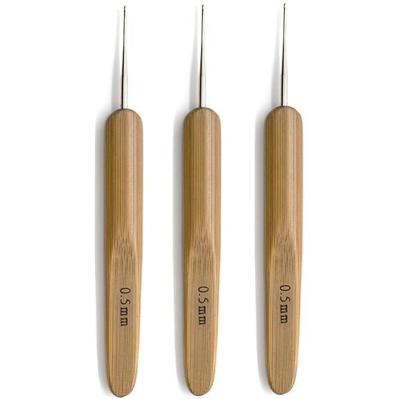 TUWAFE 3 Pack Crochet Hook Dreadlock for Hair 1 Hook Lock Crochet Needle with Bamboo Handles for Dreads Braid Craft (0.5 mm Needle Diameter)