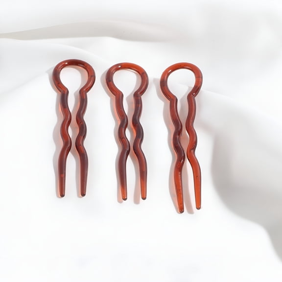 TUWAFE 3-Pack Small U-Shaped Hair Pins, Wavy Crinkle Chignon Bun Pins, French Mini Snap Barrettes for Fine Hair & Styling