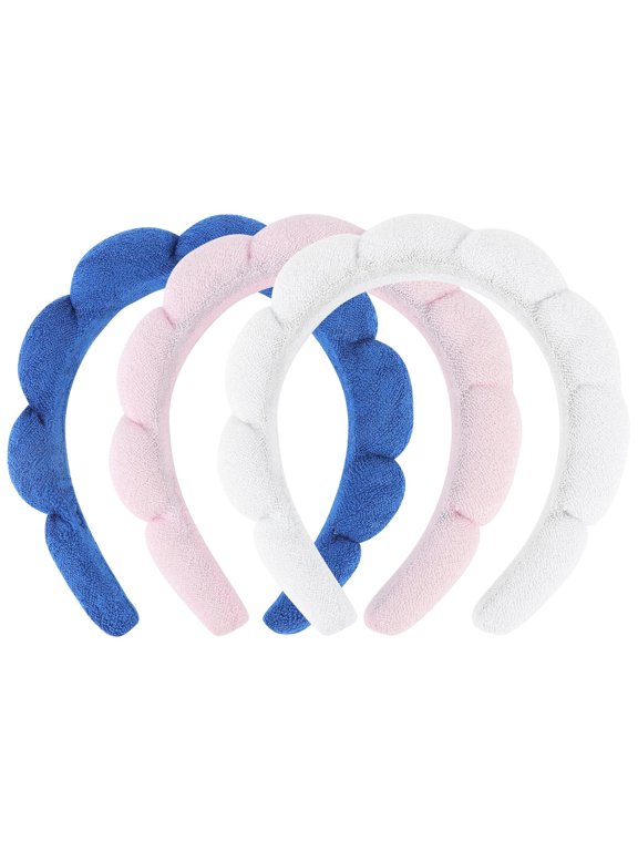 3 Pack Spa Headbands for Washing Face, Skincare & Makeup, Terry Cloth Headbands with Puffy Cloud Design, One Size Fits Most, Comfortable & Durable