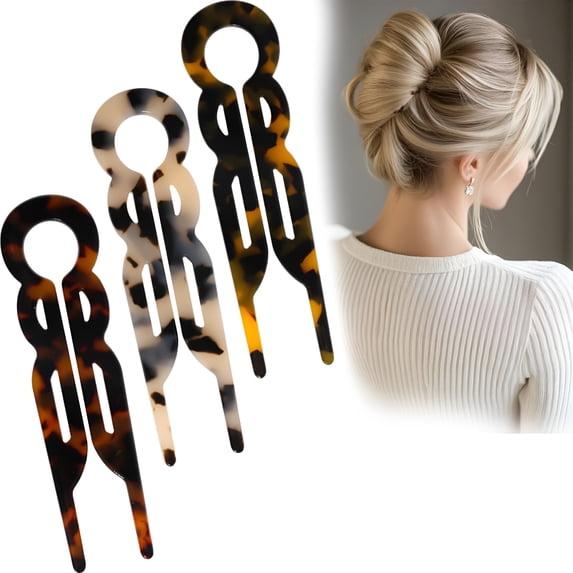 TUWAFE 3 Pcs French Hair Pin, U-Shaped Magic Acetate Hair Pin French Sticks for Women Buns Thick Fine Long curly Styling Accessories (3 Colors)