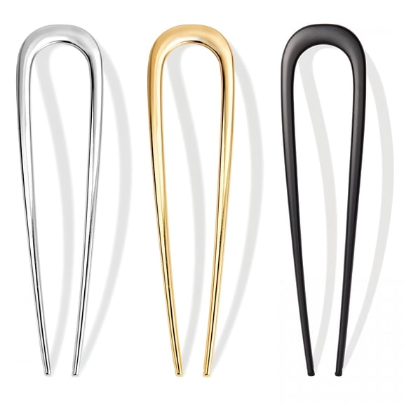 TUWAFE 3 Pcs Gold Metal French Hair Pins U-Shaped Styling Tools for Buns and Updos