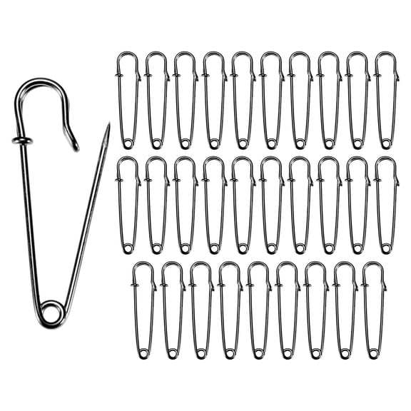 TUWAFE 30-Pack Large Safety Pins, 2" Spring Lock Pins Blanket Bulk Pins for Fashion/Clothes/Sewing/Quilting/Upholstery/Laundry/Diy Craft/Decorative, Big Safety Pins [Black]