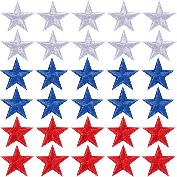 TUWAFE 30 Pcs Star Iron on Patch, 1 Inch Sew on Star Embroidered Patches, Iron on Patches Embellishments for Clothes, Hats, Jackets, Backpacks, Star Decor, Appliques Decoration (Red+White+Blue, 1")