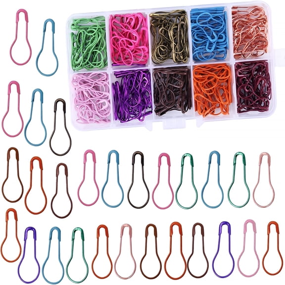 TUWAFE 300 Pieces Bulb Pins,10 Colors Calabash Crochet Stitch Markers, Metal Pins for Knitting and DIY Project with Storage Box