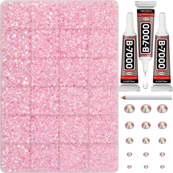 TUWAFE 31000Pcs Pink Rhinestones for Bedazzling, Bedazzler Kit with Flatback Rhinestones for Clothes Crafting Crafts Nails, 2,3,4,5,6mm Flat Back Resin Crystal Bedazzling Kit with Clear Glue