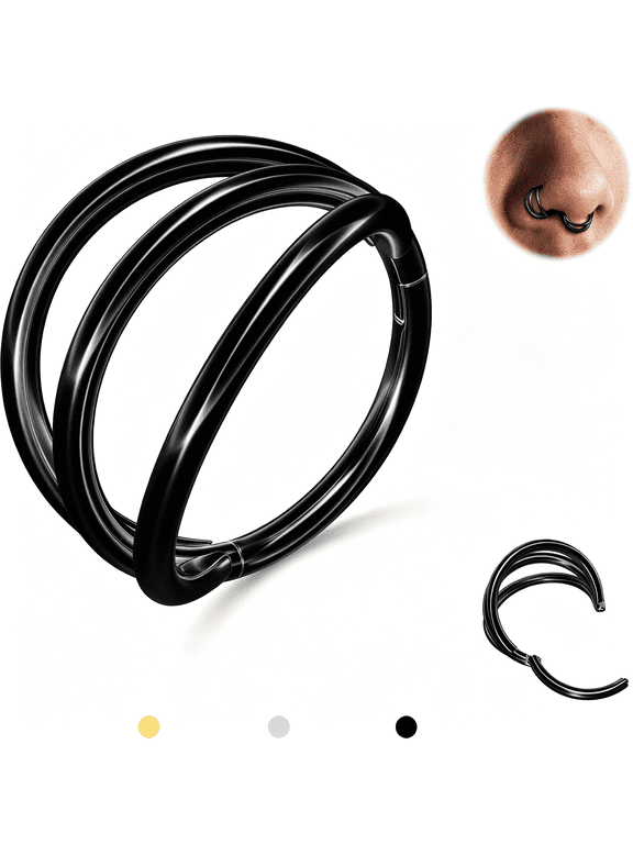 316L Stainless Steel Double Hoop Nose Rings Conch Helix Piercing Jewelry | 1 Piece 16G/18G/20G Septum Clicker Cartilage Tragus Earrings Body Piercing Jewelry 14K Gold Plated,Silver,Rose
