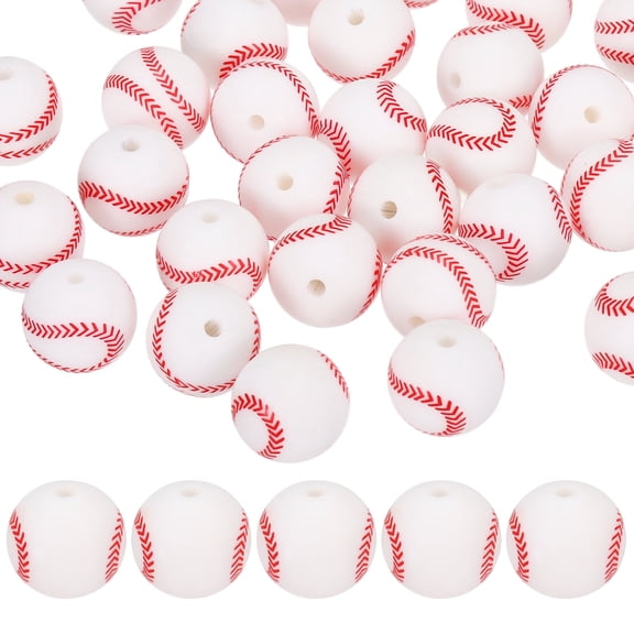 TUWAFE 35-Pack Sports Ball Beads 15Mm White Round Loose Rubber Baseball Beads for Diy Crafts/Bracelet/Necklace