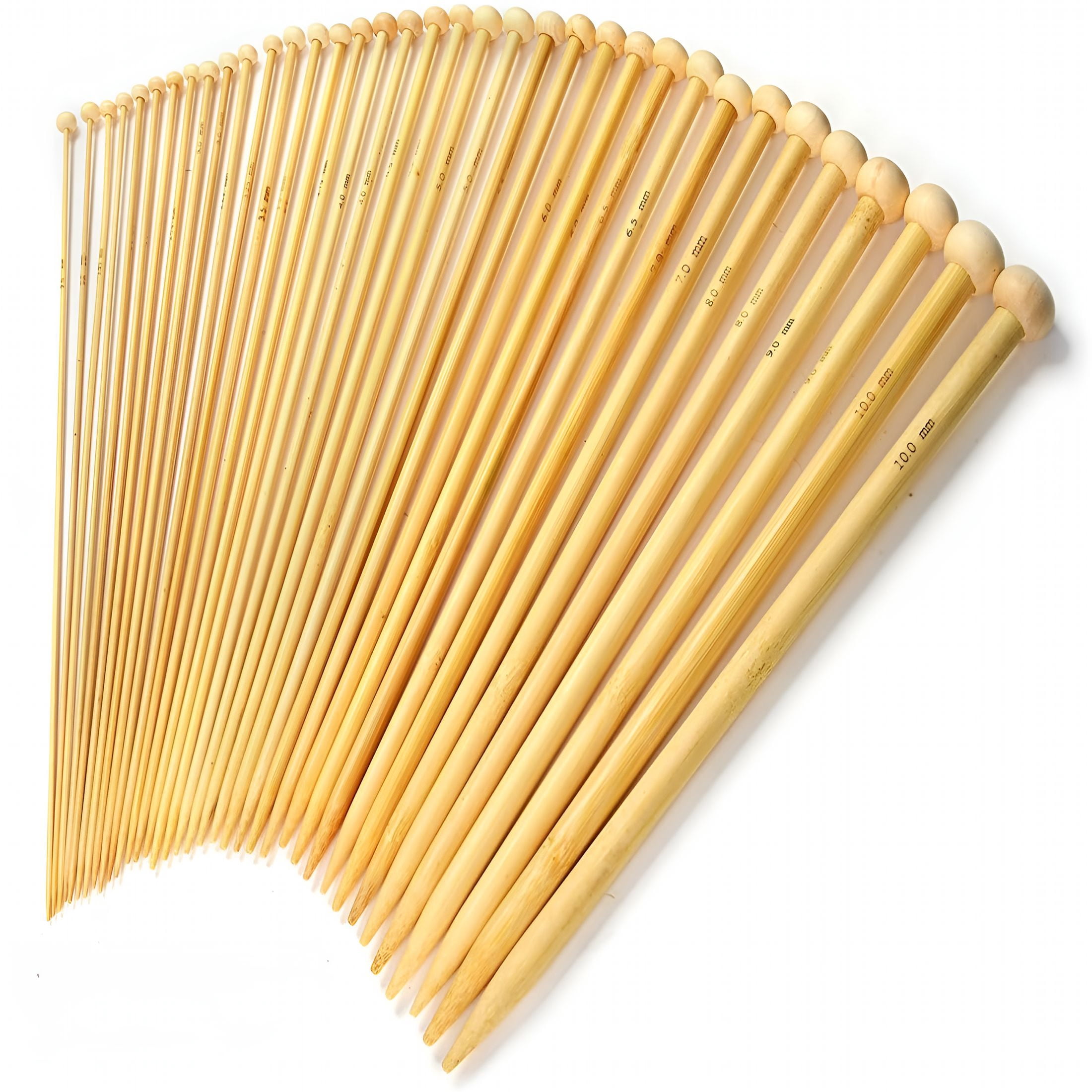 TUWAFE 36 PCS Bamboo Knitting Needles Set (18 Sizes From 2.0mm to 10.0mm)
