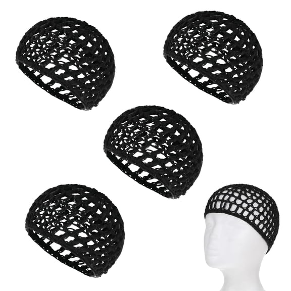 TUWAFE 4 Pack Black Crochet Hair Nets for Sleeping, Soft Breathable Mesh Wrap Cap for Women, Elastic Reusable Ballet Bonnet for Wig Protection, Silk Press, Curly Natural Hair Care