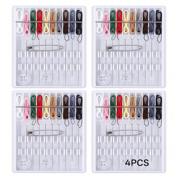 TUWAFE 4 Pack Mini Sewing Kit Travel Size,Prethreaded Sewing Kits | Portable Needle and Thread Set with Pin Button for Travel,Home,Dorm,Hotel Needle and Thread Kit