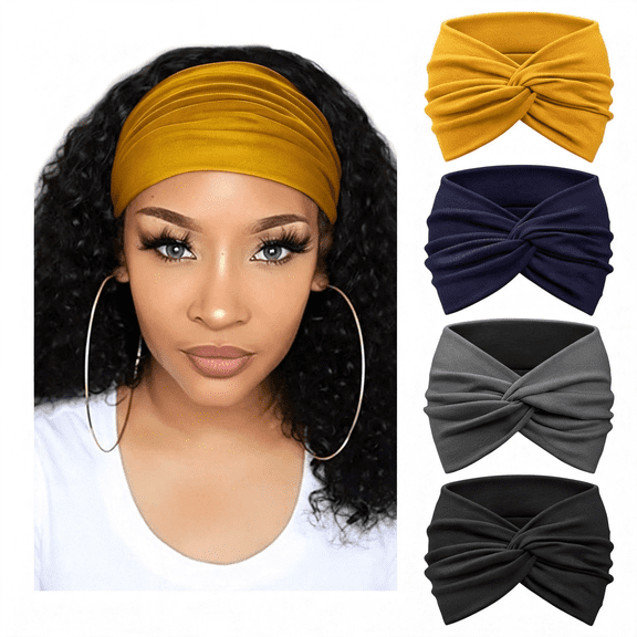 TUWAFE 4 Pack Turban Headbands for Women Wide Vintage Head Wraps Knotted Cute Hair Band Accessories Knotted Headband