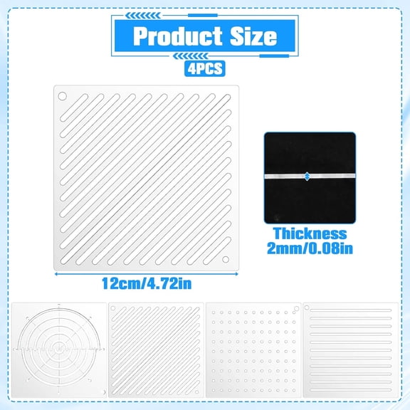 TUWAFE 4 Pcs Acrylic Stencil Dots Lines Arcs Slashes Drawing Template 4.7 x 4.7 Inch Geometric Pattern Template Drawing Line Quilting Stencils for Hand Quilting Sewing Embroidery