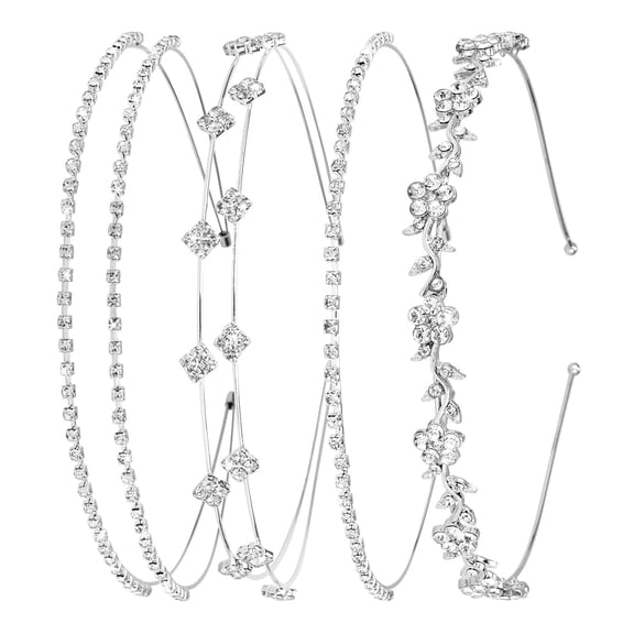 TUWAFE 4 Pcs Silver Rhinestone Headband,Bridal Wedding Crystal Tiara Crown Hair Accessories for Women Girls Flower Girl Formal Events