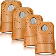 TUWAFE 4 Pieces Leather Thimbles for Hand Sewing Quilting, Leather Finger Protectors Finger Guard Pin Needles Knitting Craft Accessories DIY Sewing Tools, 2 Sizes
