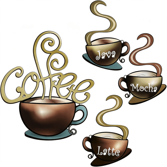 TUWAFE 4 Pieces Metal Coffee Cup Wall Decor Coffee Bar Decor Cafe Themed Wall Art Decoration Vintage Cup Signs for Kitchen Decorations Shop Restaurant Lounge Decorations(Brown)