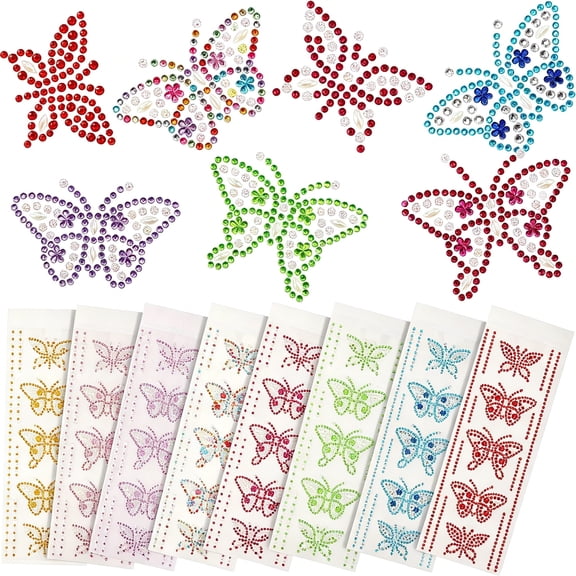 TUWAFE 40 Pcs Butterfly Stickers Gems Rhinestone Self Adhesive Crystal Diamond Face Body Colorful Stickers Jewels for Festival Makeup Spring Summer Accessories DIY Craft Phone Scrapbook Cup Decor