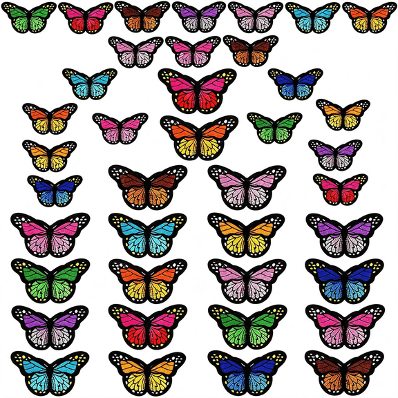 TUWAFE 40Pcs Butterfly Iron on Patches Insect Embroidered Sew Applique | 2 Size Butterfly Patches, Spring Summer Embroidered Crafts, for Clothing Jacket Jeans Backpack Hat Decoration