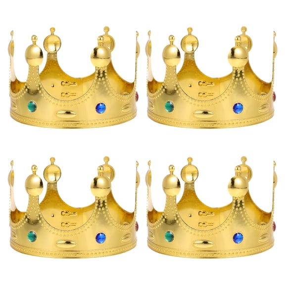 TUWAFE 4Pcs Jeweled King Crown Gold Plastic King Crowns for Men for Costume Accessory