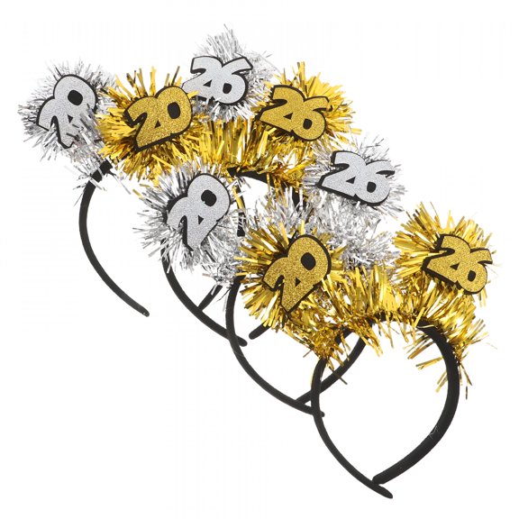 TUWAFE 4Pcs New Year Headbands with Glitter Tinsel Multi Color Festive Hair Accessories for Nye Party New Years Headbands for Women