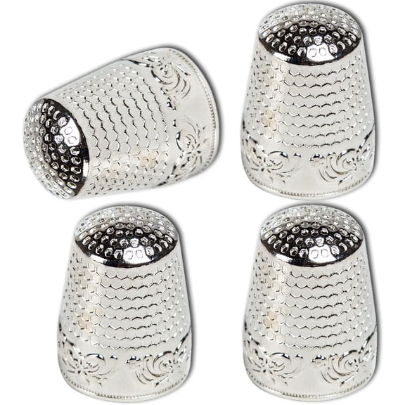 TUWAFE 4Pcs Sewing Thimbles, Metal Thimbles for Hand Sewing Finger Protector, Quilting Craft Accessories for Knitting Needlework DIY Tools, Silver