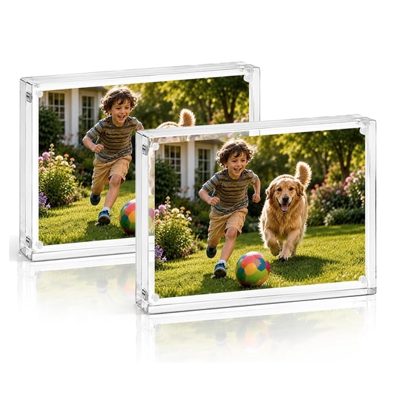 TUWAFE 57 Acrylic Picture Frames,Clear Tabletop Photo Display Stand,2 Pack|Crystal Clear Frameless Double Sided Magnetic Photo Frames,Freestanding Desktop Display