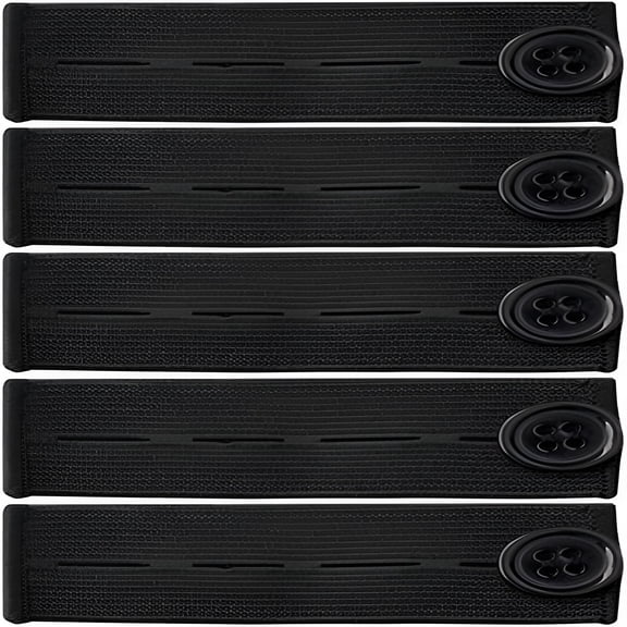 TUWAFE 5 Pcs Adjustable Elastic Button Extender for Jeans & Pants, Black Waistband Expanders