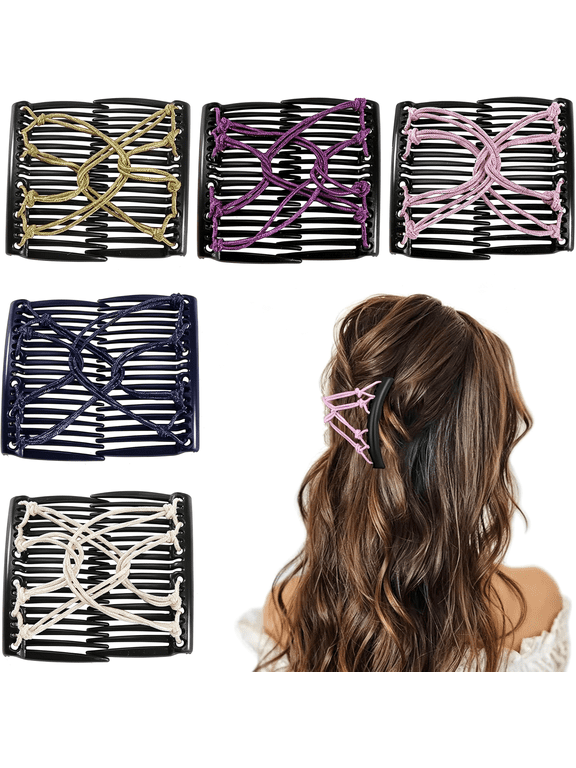 5 Pieces Stretchy Magic Adjustable Elastic Hair Comb Clips & Pins - No Crease Vintage Bun Makers for Women Girls,Curly Thick Wavy Ponytail Hair Accessories