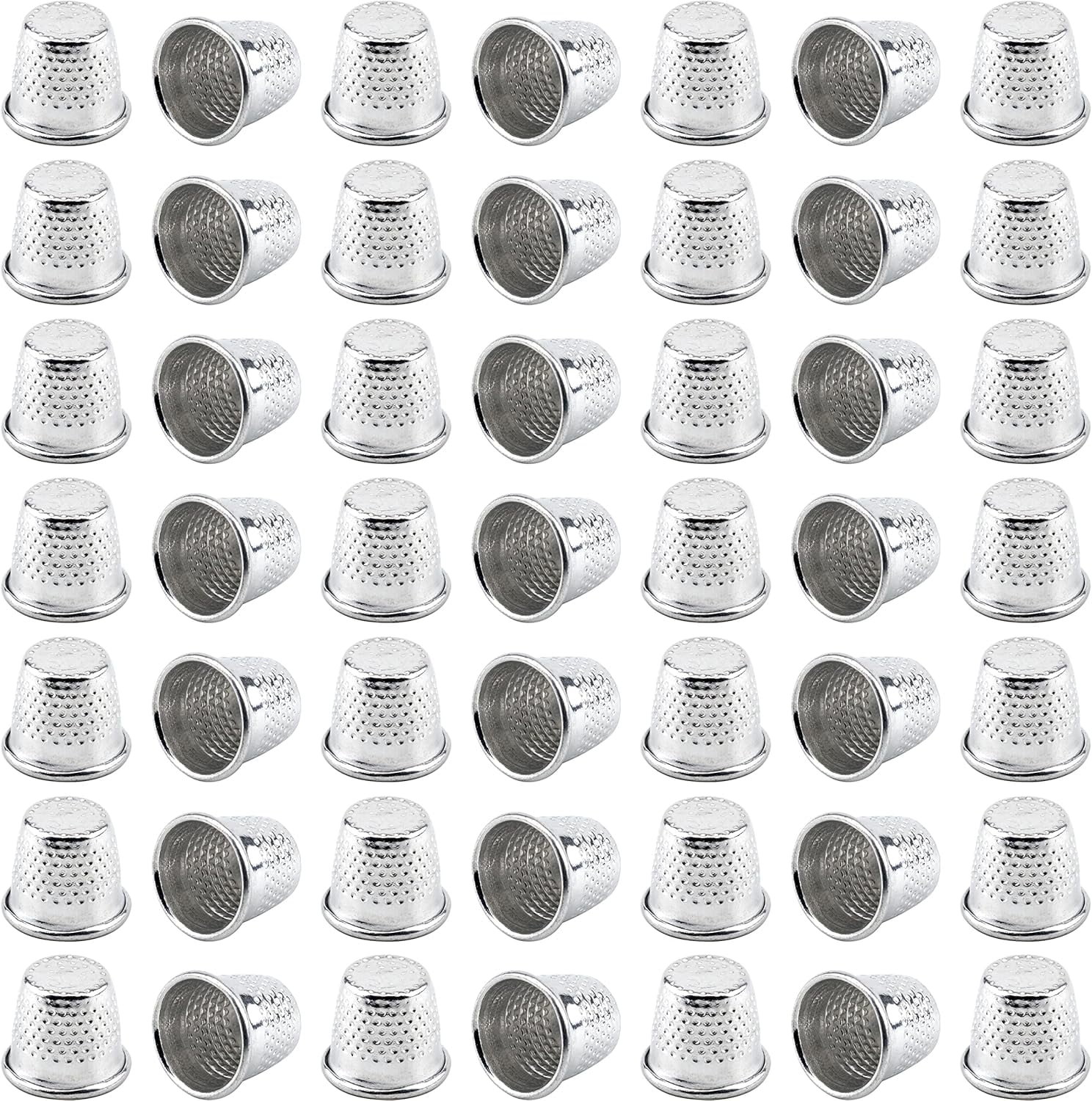 TUWAFE 50 Pack Thimbles Silver Color Finger Protector Metal Sewing Thimbles Needlework Fingertip Protector Metal Shield for Sewing Crafts