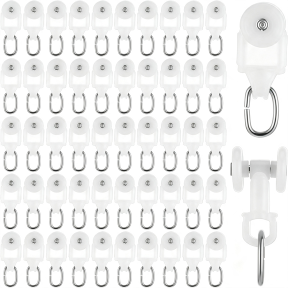 TUWAFE 50 Pcs Curtain Track Glider Rollers Hooks Curtain Track Glider Ceiling Tracks Hooks Rail Gliders Mute Wheel Ball Pulley for 23 * 28Mm Rails (Inner Diameter)