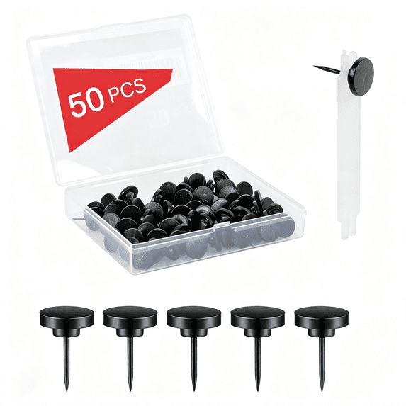 TUWAFE 50 Pcs Flat Push Pins for Cork Board, Black Metal Thumb Tacks ...