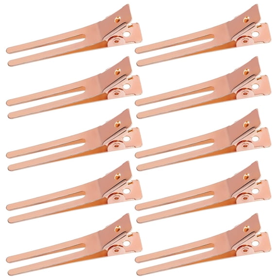 TUWAFE 50Pcs Hairdressing Double Prong Curl Clips,1.8" Styling Section Metal Alligator Clips for Curling and Bows,Salon and Barber Use (Rose Gold)