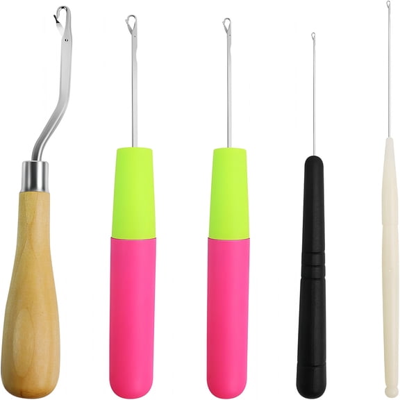 TUWAFE 5PCS Latch Hook, Different Sizes Small Crochet Hooks Needle for Braid Hair, Scarf Carpet Making and Crafts