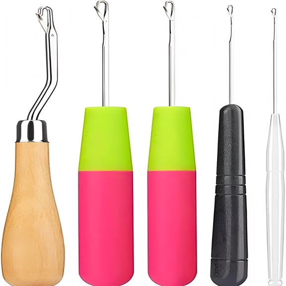 TUWAFE 5Pcs/Sets Bent Latch Hook Crochet Hooks Hair Braiding Tools Dreadlocks Different Sizes Crocheting Weaving Needles for Hair Braiding,Rug Making and Art Crafts