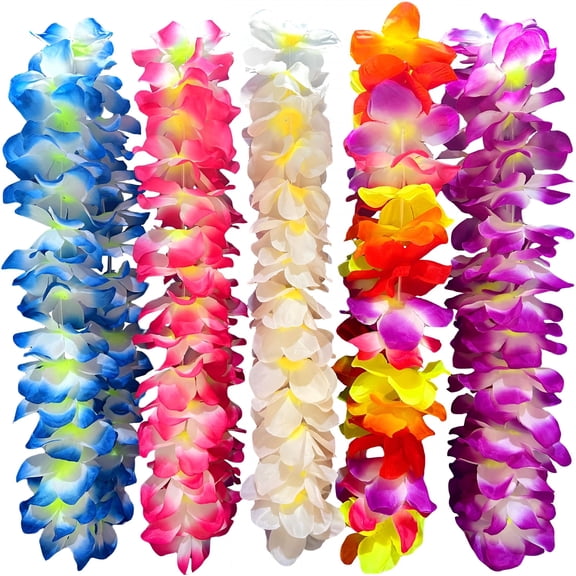 TUWAFE 5Pcs Vibrant Hawaiian Flower Leis for Luau Parties-Tropical Party Decorations&Favors,Soft Silk-Like Garland Necklaces for Birthdays,Weddings&Summer Events