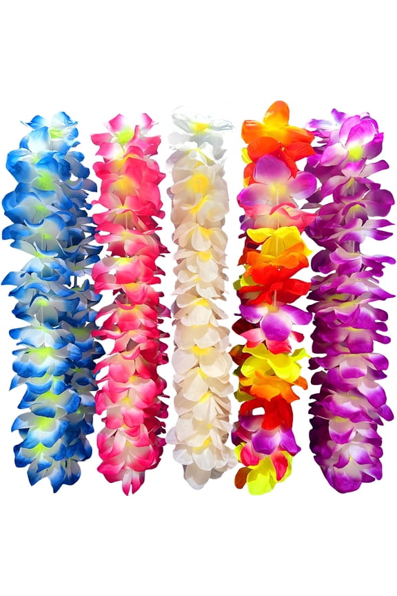 5Pcs Vibrant Hawaiian Flower Leis for Luau Parties-Tropical Party Decorations&Favors,Soft Silk-Like Garland Necklaces for Birthdays,Weddings&Summer Events