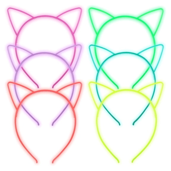 TUWAFE 6 Colors Luminous Headbands,Plastic Light Up Cat Hairband Glow in the Dark Headband for Toddlers Christmas,Happy New Year,Birthday Party