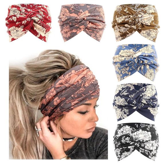 TUWAFE 6 Pack Extra Wide Headbands for Women Large Turban Headband Boho Head Wrap Elastic Hairbands Hair Twisted Knot Hair Accessories Wide Headbands for Women Thick Headbands for Women