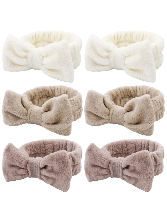 6 Pack Spa Makeup and Facial Microfiber Bow Headbands-Fluffy Hair Bands for Skincare and Face Washing (Type 16)|Facial Microfiber Bow HeadbandChristmas Stocking Stuffers,Self Care Gifts