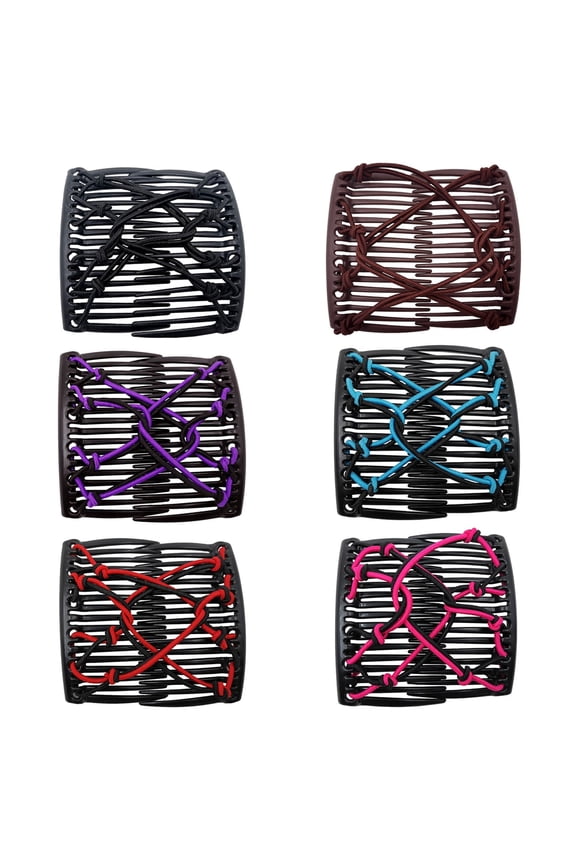 6 Pc Stretchy Double Comb Hair Clip Adjustable Elastic Hair Comb No Crease Hair, Cute Hair Clips