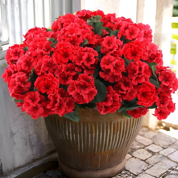 TUWAFE 6 Pcs Artificial Geranium Flowers for Outdoors Geranium Silk Red Flower Outdoor Uv Resistant Garden Plants Faux Flowers for Christmas Home Kitchen Table Centerpieces Decor (6,Red)