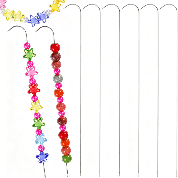 TUWAFE 6 Pcs Beading Needles, Clip-Style Beads Needles Curved Bead Spinner Needle 6.7 Bead Threader Needle Tools for Beaded Bracelets Jewelry Making, 6 Pcs Bead Spinner