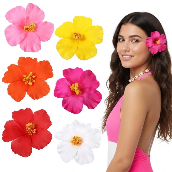 TUWAFE 6 Pcs Hawaiian Flower Hair Clips Plumeria Hibiscus Hair Clip Artificial Flower Clips for Hawaiian Vacation Beach Seaside Wedding Party
