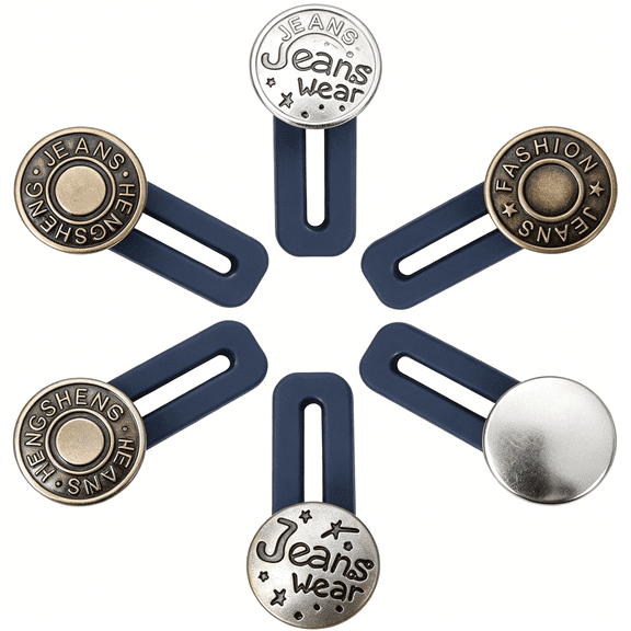 TUWAFE 6 Pcs Pants Extender Button,Waistband Extender Buttons for Men and Women,Jeans Waist Expander Metal Buckle No Sew Buckle for Jeans Pants Collar (1.4In)