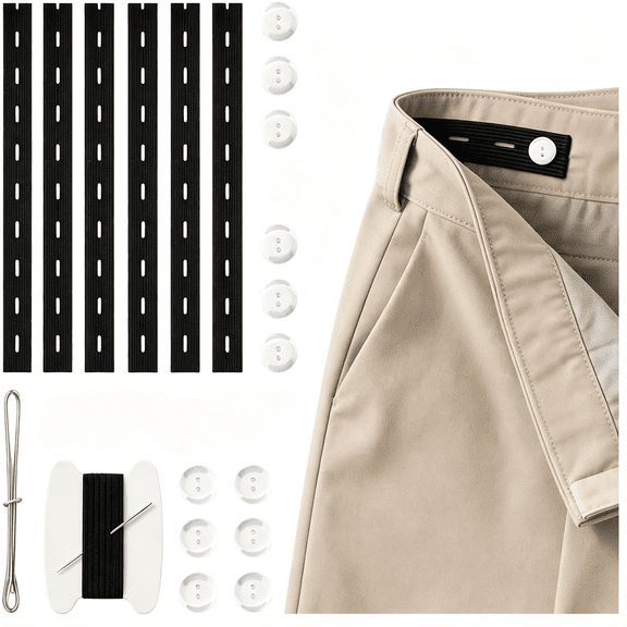 TUWAFE 6 Pcs Waist Tightener for Pants Women & Men,Adjustable Elastic Jean Button Extenders for Loose Jeans,No Sew Invisible Waistband Adjuster with Buttons & Tools