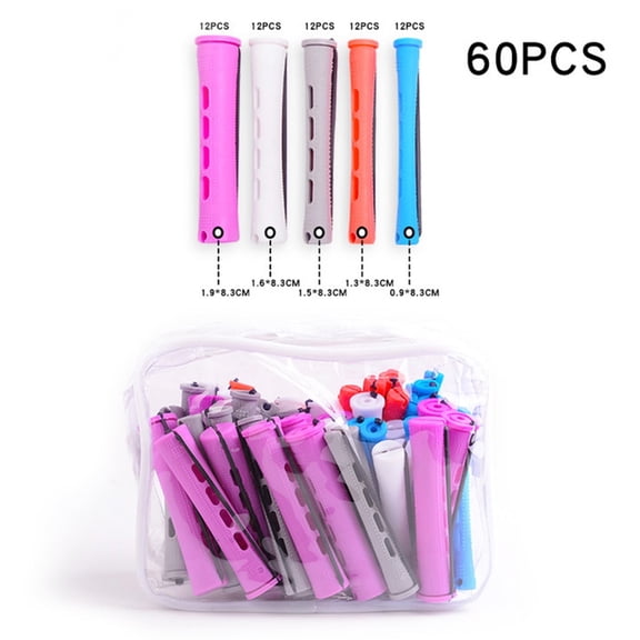 TUWAFE 60 Pcs Hair Rollers, Cold Wave Perm Rods in 5 Sizes, Non-Slip Styling Curlers for Salon & Home, Eco-Friendly PP Material