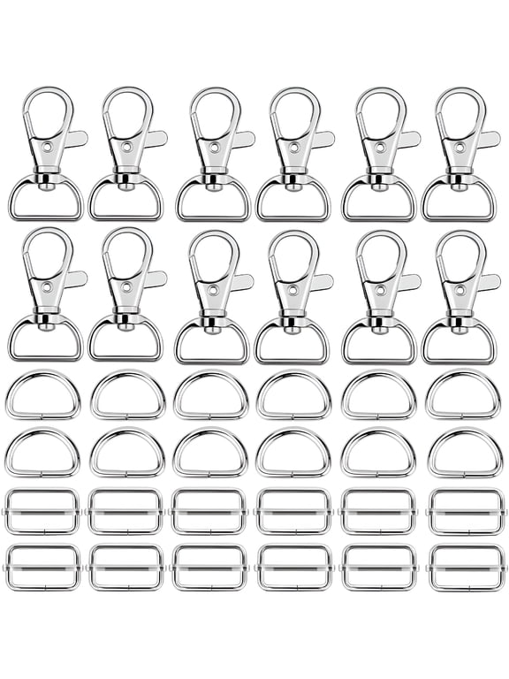 60 Pcs Purse Hardware Set for Bag Making - 1 Inch Swivel Snap Hooks, D Rings, Slide Buckles, Key Rings - Silver Metal Bag Hardware Supplies for Handbag Straps, Backpack DIY Craft Accessories