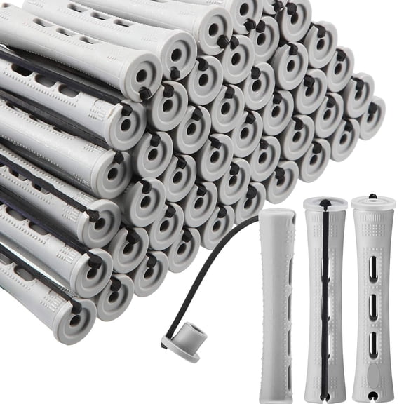 TUWAFE 60 Pcs Short Perm Rods Natural Hair Perm Rods with Elastic Rubber Band Non Slip Plastic Perming Cold Wave Kit for Women Hairdressing Styling Tool (0.59 Inch,Gray)